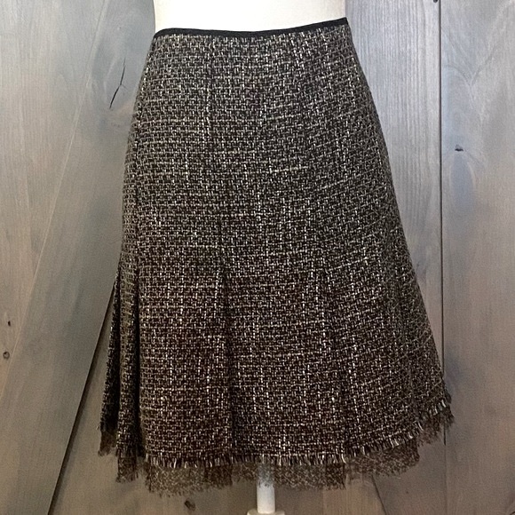 ELIE TAHARI Tweed Pleated Skirt Fully Lined Side Zip Brown Black Grey Size 10 - Picture 3 of 14